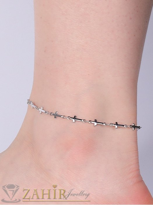 Дамски бижута - Висококачествена стоманена нежна гривна за ръка или крак с малки семпли кръстове, 2 дължини - G1991